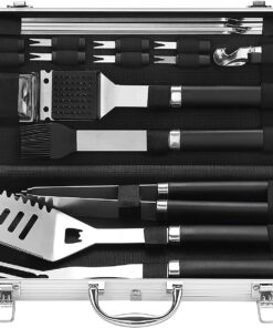 20PCS BBQ Grill Tools Set - Extra Thick Stainless Steel Fork. Spatula. Tongs& Cleaning Brush - Complete Barbecue Grilling Utensils Set in Aluminum Storage Case - Perfect Grill Gifts for Men