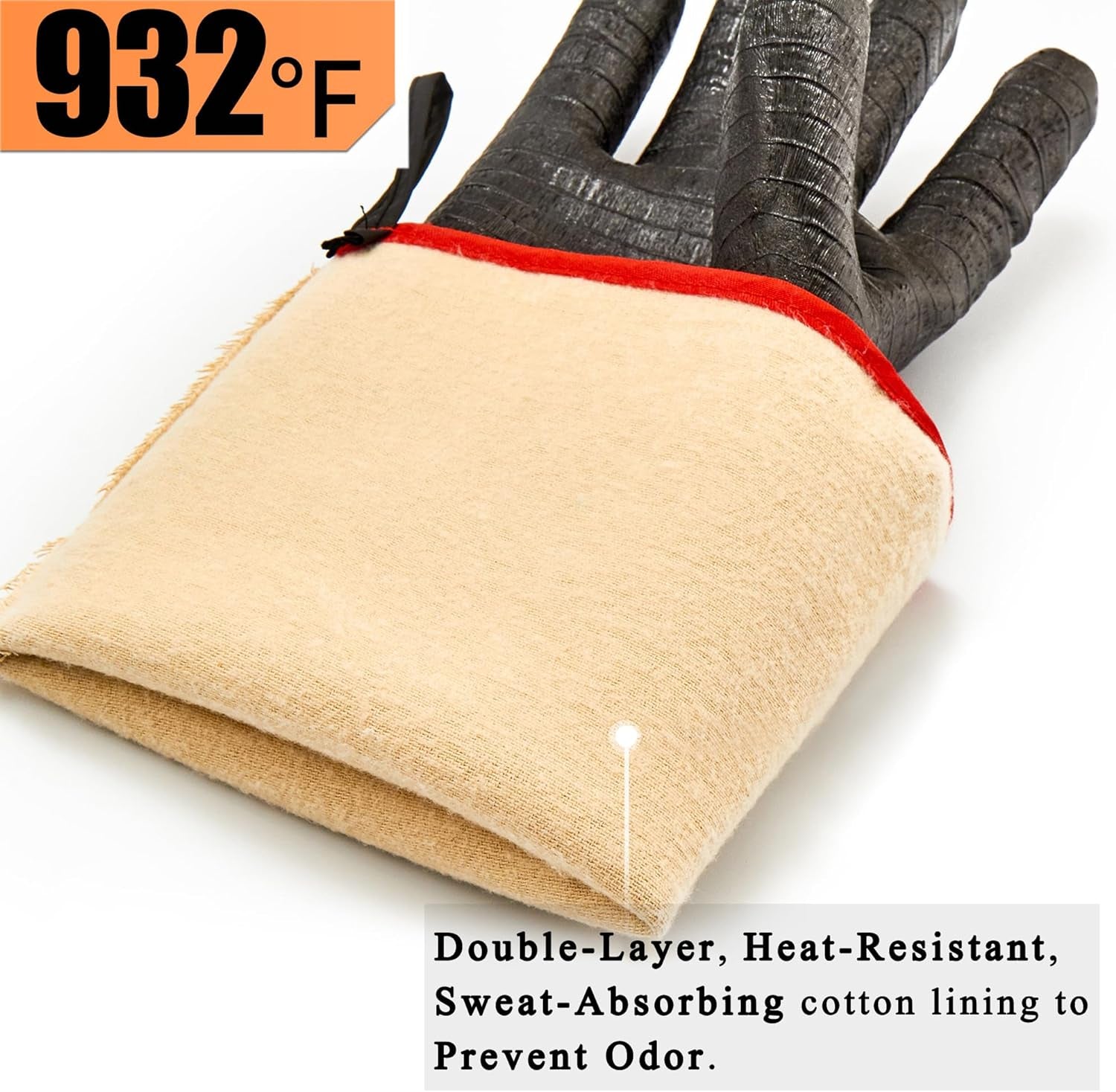 BBQ Gloves.17In 932℉ Heat Resistant for Grill.Smoker.Cooking.Pit.Barbecue.Textured Palm Handle Greasy Food on Your Fryer.Grill.Oven without Slip.Waterproof.Oil Resistant.Very Easy to Clean(M) - Image 2