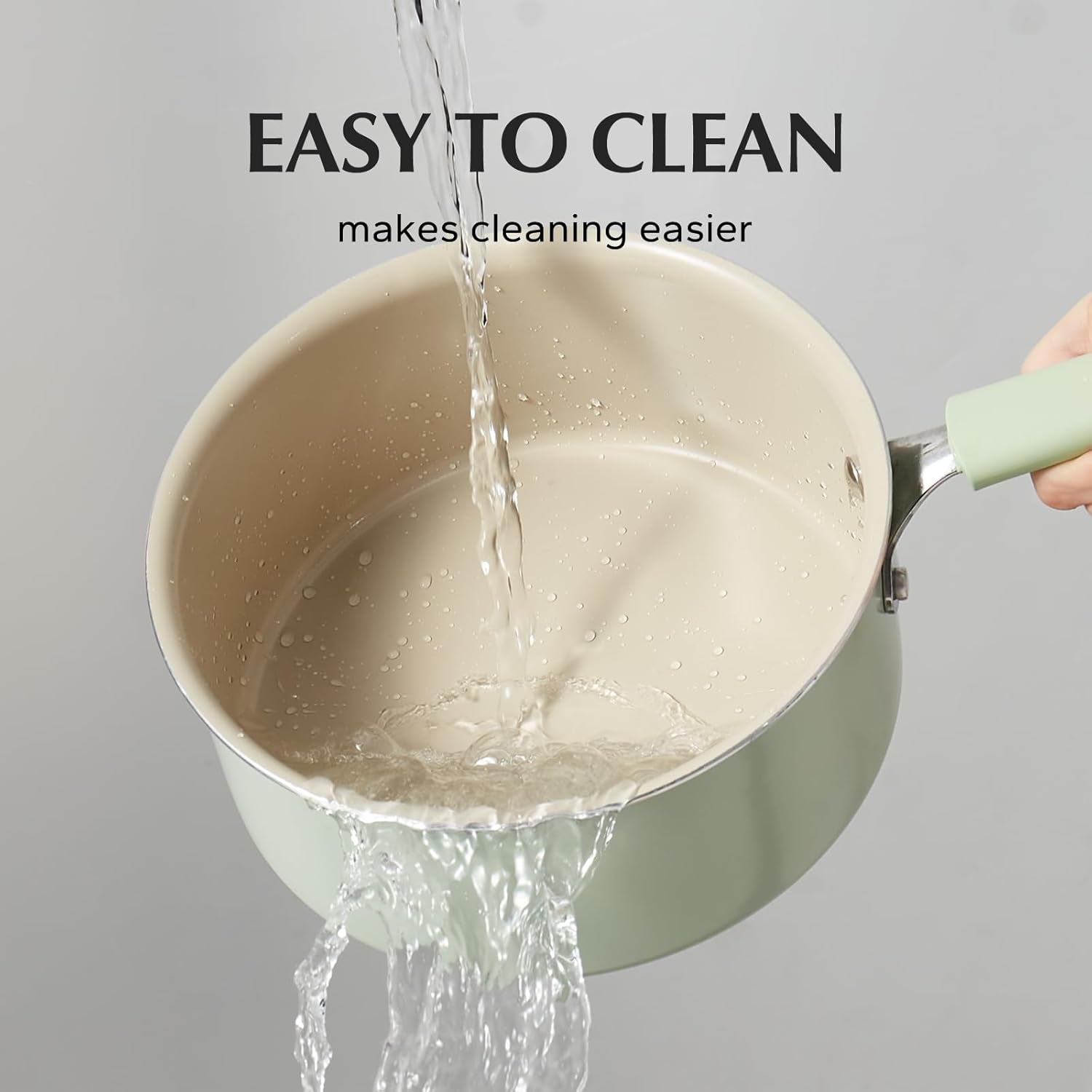 Redchef 3QT Ceramic Nonstick Saucepan with Lid – PFAS Free. Cool Handle. All Cooktops. Green - Image 3