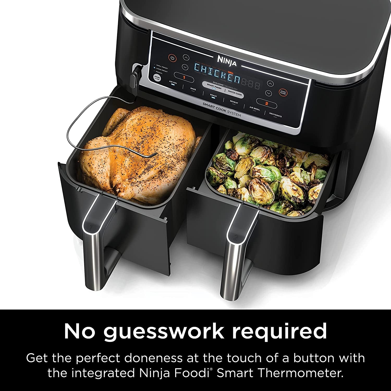 DZ550 Foodi 10 Quart 6-In-1 Dualzone Smart XL Air Fryer with 2 Independent Baskets. Thermometer for Perfect Doneness. Match Cook & Smart Finish to Roast. Dehydrate & More. Grey - Image 5