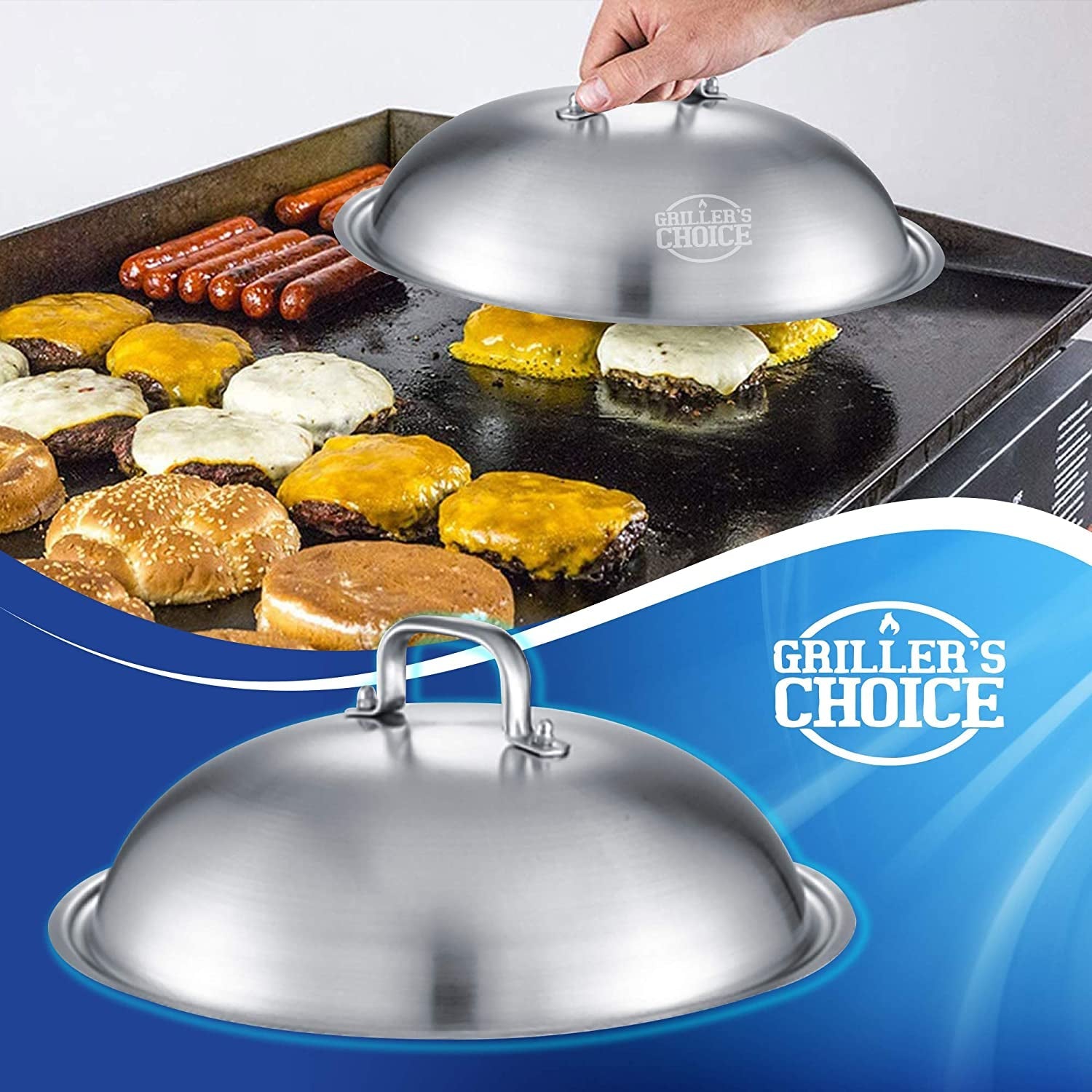 Grillers Choice Griddle Accessories. Flat Top Grill Accessories.Commercial Quality Cast Iron Grill Press and Melting Dome. Griddle Grill Dome for Cooking and Griddle Cheese Press. - Image 3