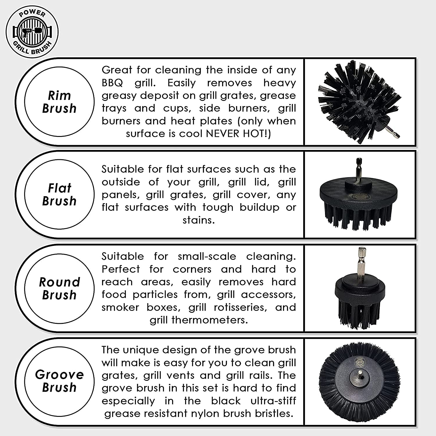 5 Piece BBQ Cleaning Kit - Nylon Safe Bristle/Free Non/Wire - Safe for All Grates Stainless Steel Porcelain Iron Charcoal/Gas Scraper Tool/Accessories Outdoor Gift for Dad/Men - Image 2