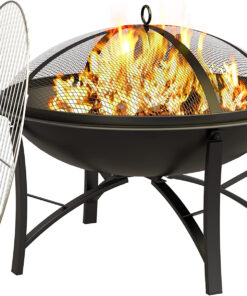 Fire Beauty Fire Pit for outside Wood Burning Firepit BBQ Grill Steel Fire Bowl with Spark Screen Cover. Log Grate. Poker for Camping Beach Bonfire Picnic Backyard Garden