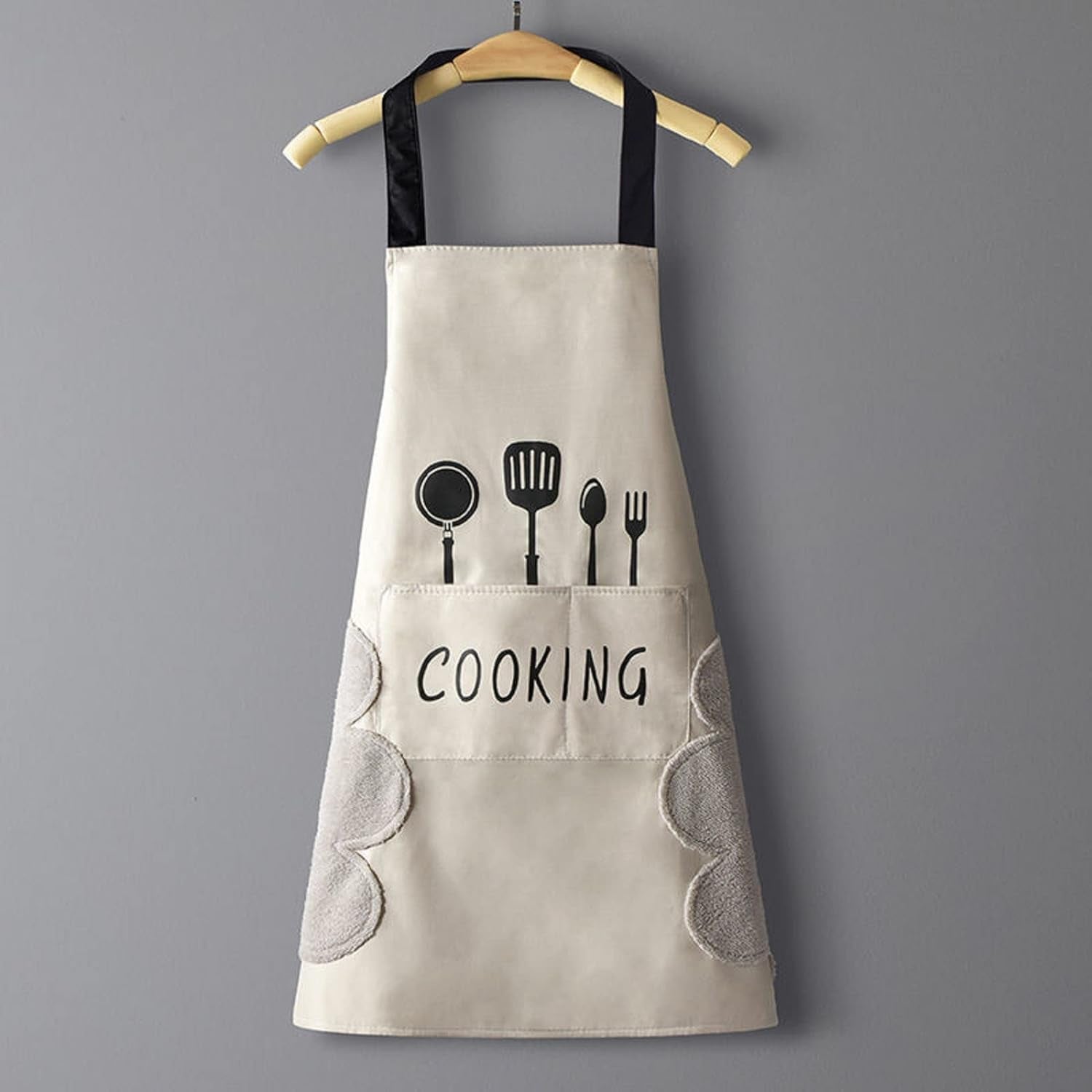 Women Kitchen Apron with Hand Wipe Pockets .Big Pocket.Hand-Wiping. Waterproof for Cooking Baking - Image 4