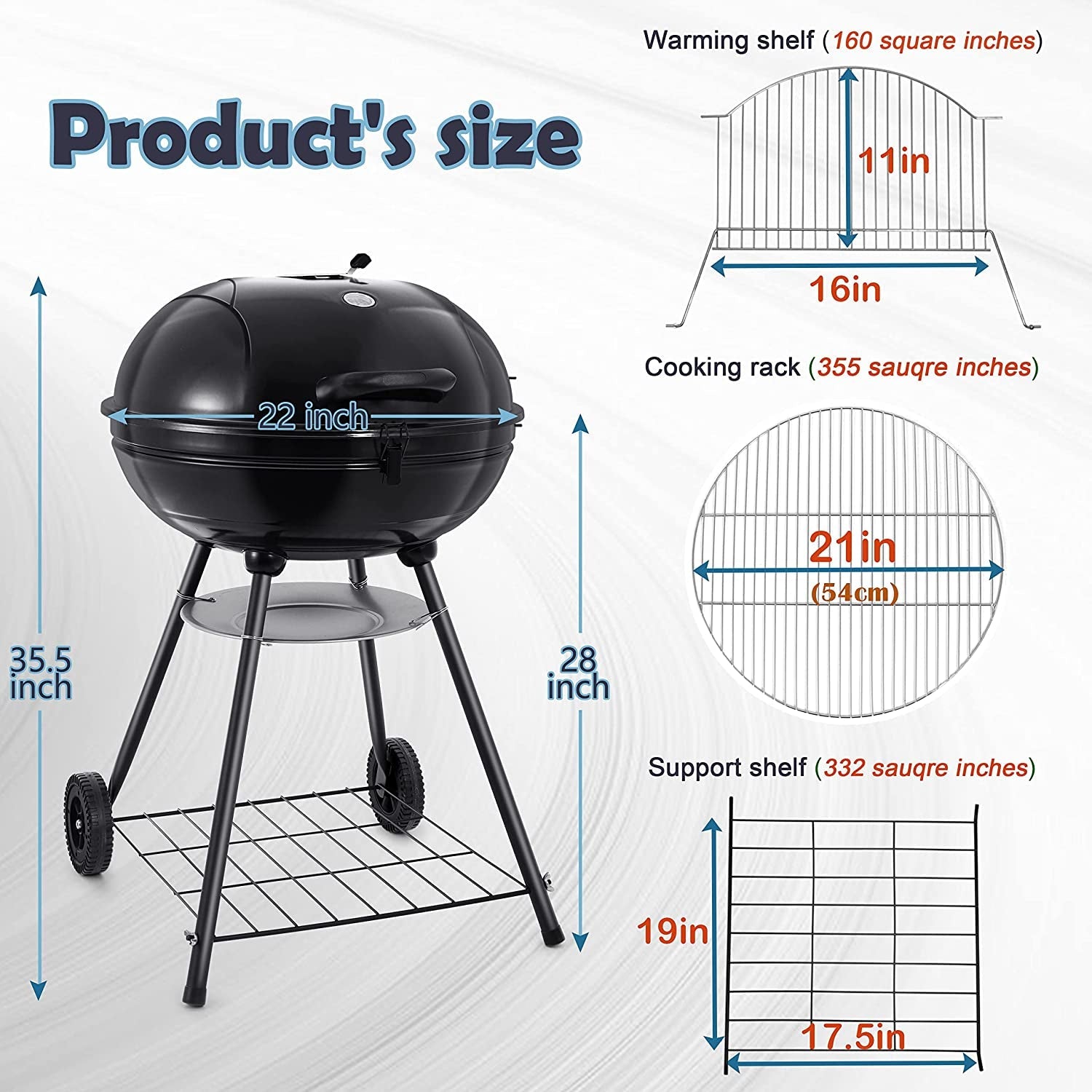 22-Inch Charcoal Kettle Grill Set of 12. Hasteel 2 Layer Grilling Racks Outdoor BBQ Grill. Heavy Duty Large Enameled Grills with Grilling Accessories for Camping Backyard Picnic. Barbecue Spatula - Image 2