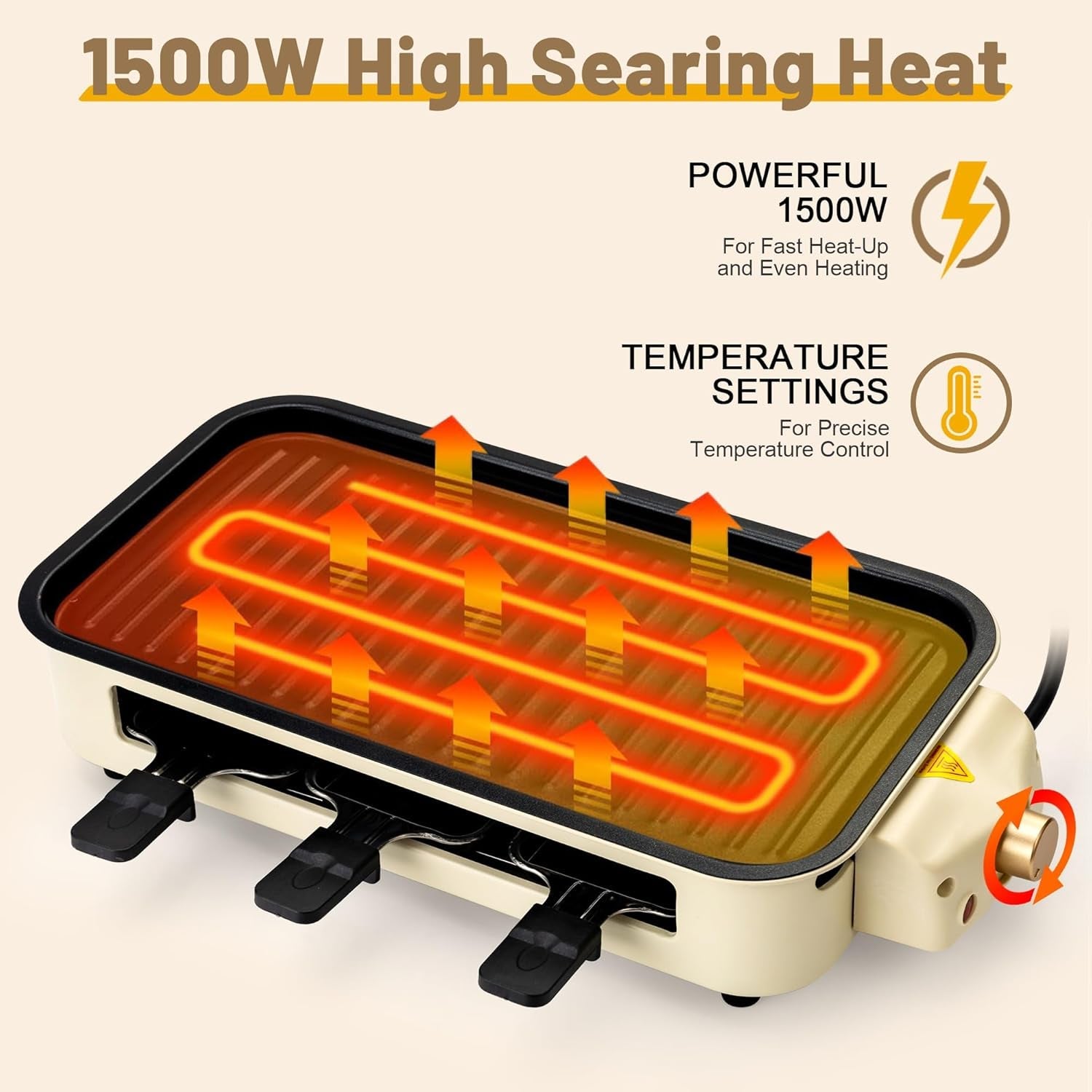 Pukomc Electric Indoor Grill.2 in 1 Indoor Grills for Kitchen with Grill Net & Non-Stick Cooking Removable Plate. Temperature Control. Dishwasher Safe. 1500W Smokeless Barbecue - Image 4