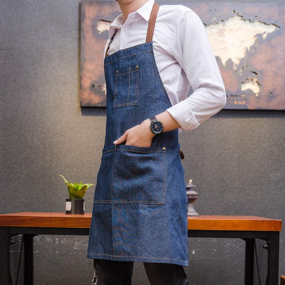 Unisex Adjustable Multi Pocket Denim Apron for Chef Kitchen BBQ and Studio - Image 5