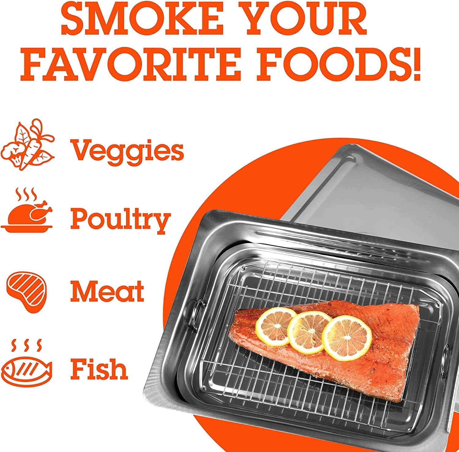 Large Stovetop Smoker - Stainless Steel BBQ Smoker Box W/Hickory & Oak Wood Chips & Recipe Guide - Indoor Outdoor Use - Great for Smoking Thanksgiving Dinner - Barbecue Grilling Gift for Men - Image 4