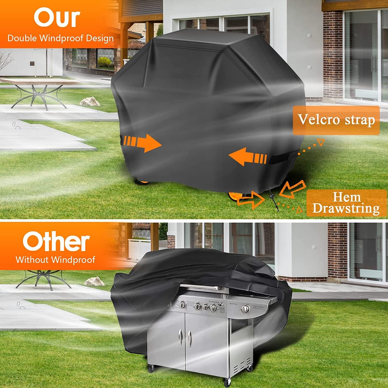 Aoretic Grill Cover. 58Inch BBQ Gas Grill Cover. Waterproof.Anti-Uv Material with Hook-And-Loop and Adjustable Rope for Weber Char-Broil Monument. Brinkmann Dyna-Glo Nexgrill Megamaster MASTERCOOK - Image 4