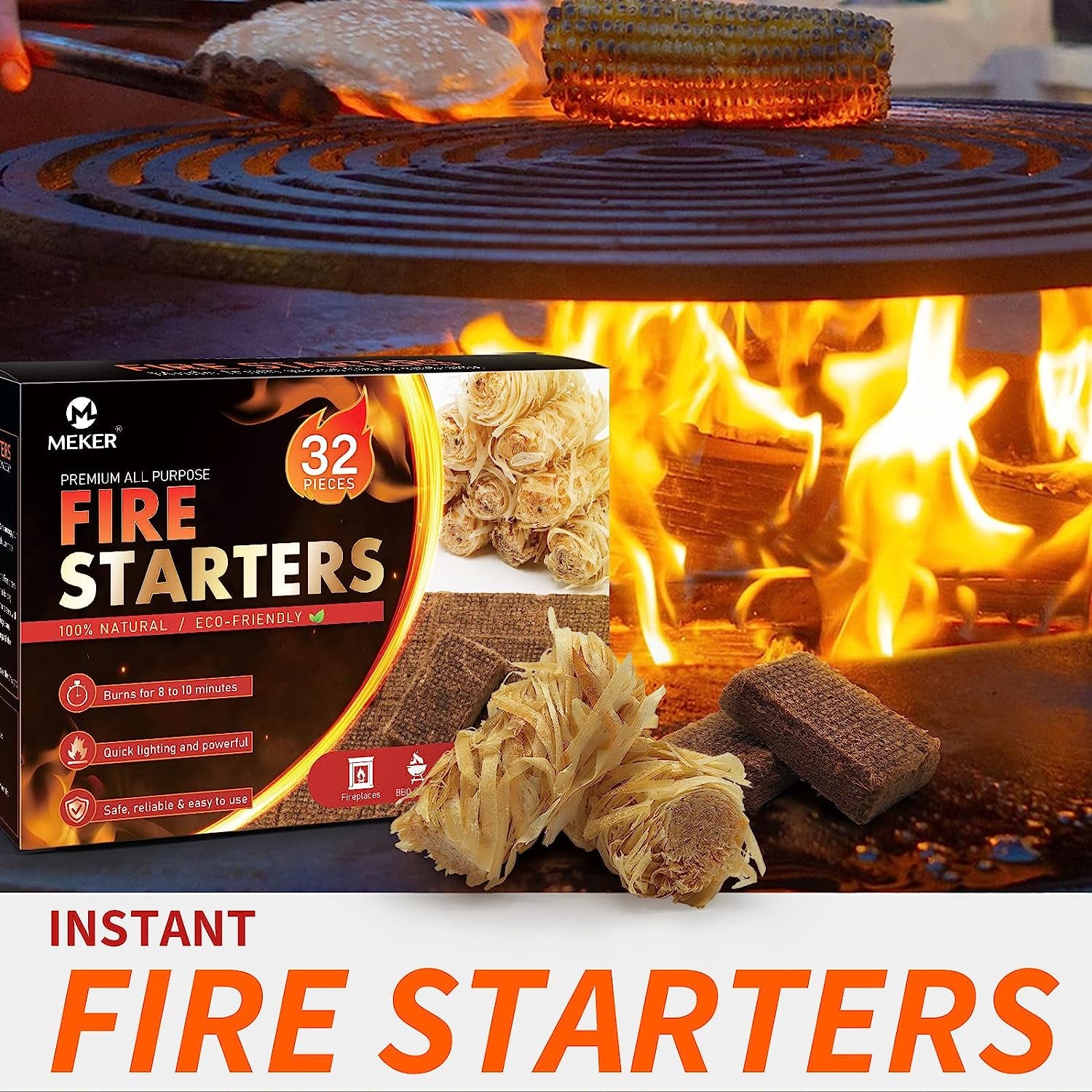 MEKER Fire Starters - Natural Fire Starters for Fireplace. Campfires. Fire Pit. BBQ Grill. Wood Stove. All Weather Charcoal Starter. Wood Wool Firelighters & Odorless Fire Starter Eco Friendly - Image 7