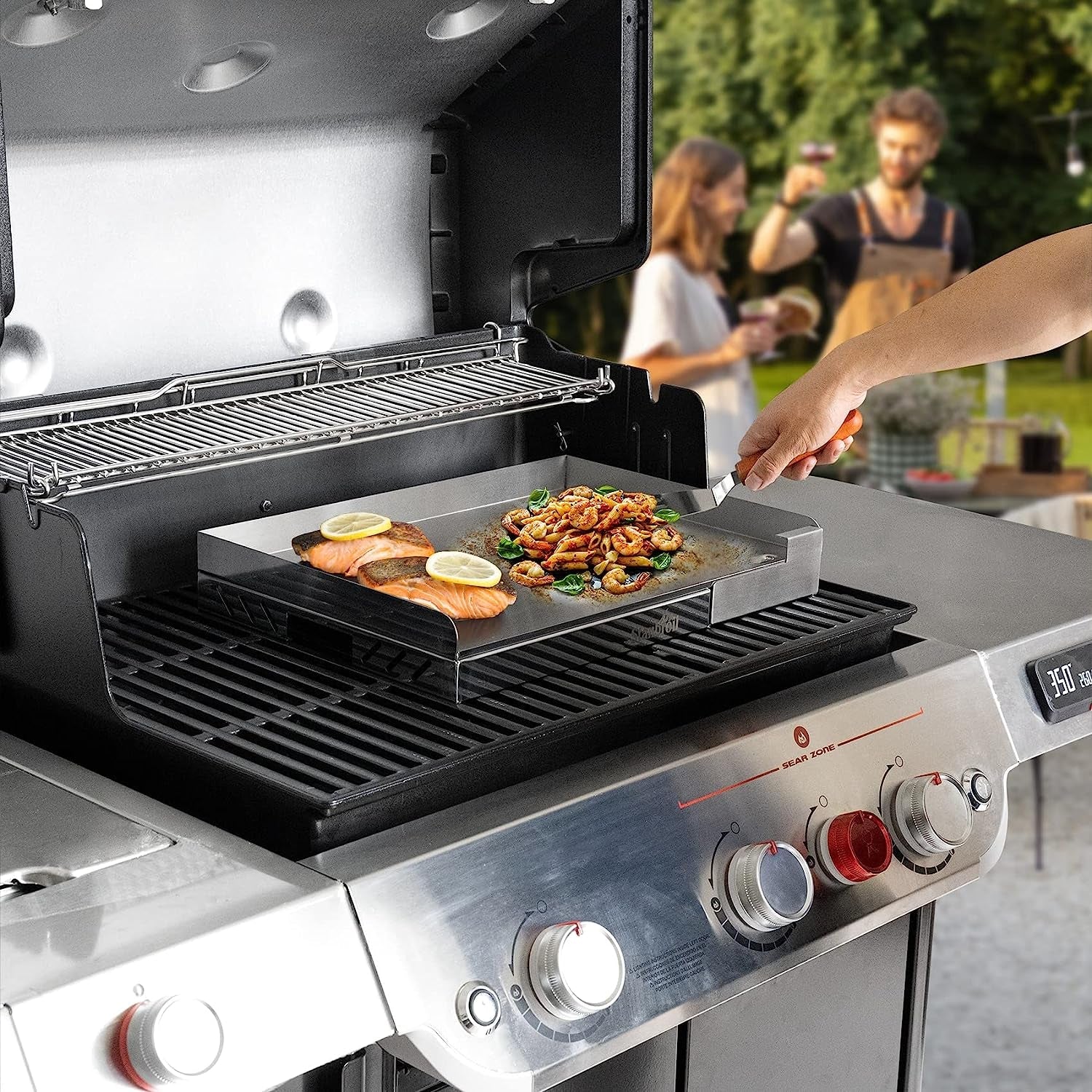 Universal Stainless Steel Grill Griddle with Even Heat Cross Bracing for BBQ Charcoal/Gas Grills. Camping. Tailgating. and Parties 18 X 12.5 - Image 6