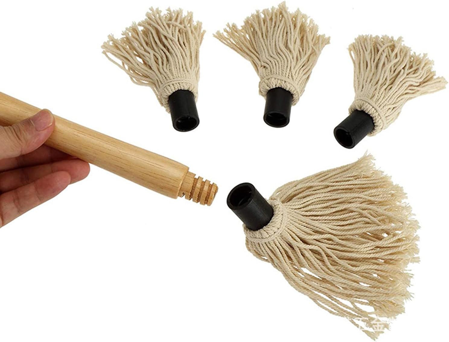 2 Pack Grilling Basting Mop. BBQ Sauce Basting Mops & Brushes with Wooden Long Handle and 6 Extra Replacements for Grilling Smoking BBQ Steak. 19.2+18 Inch - Image 4