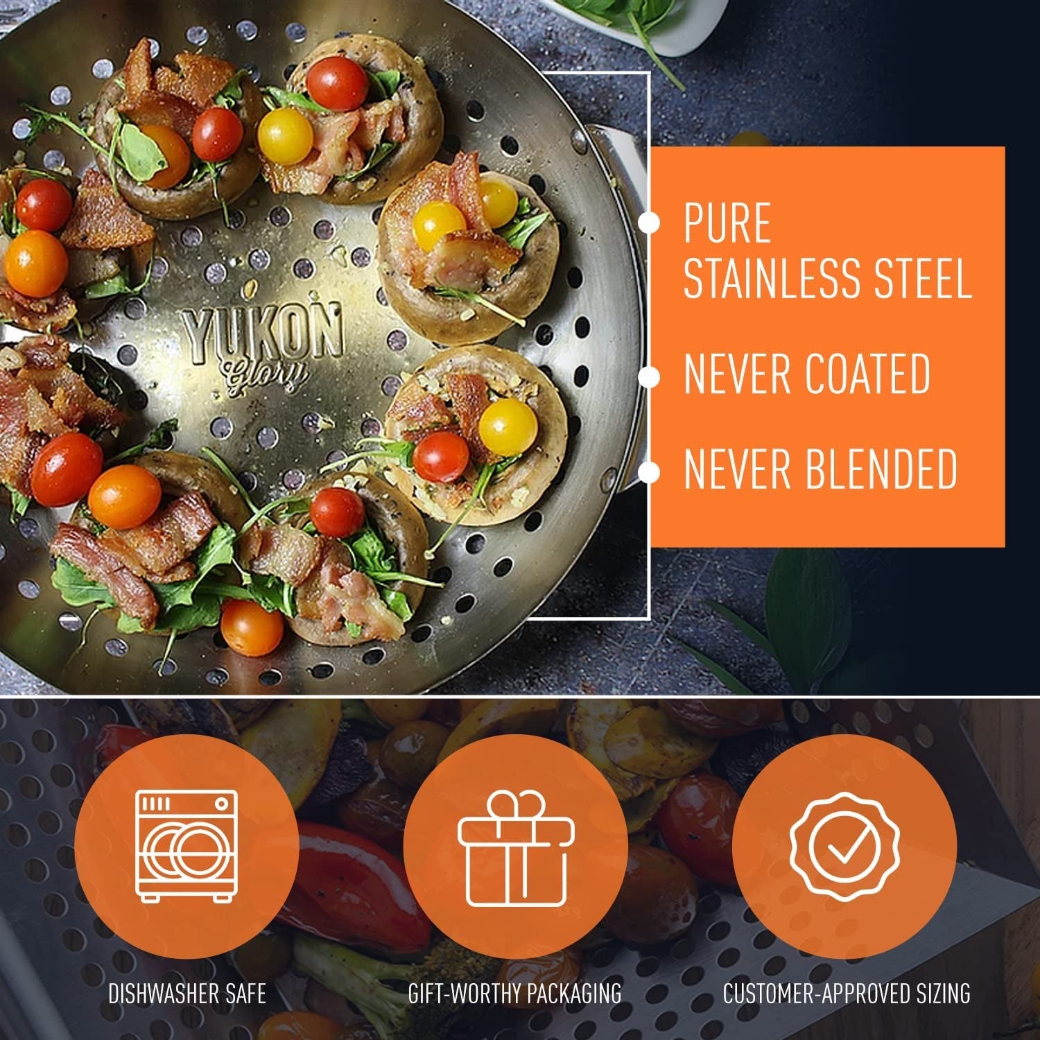 Grill Basket - ™ 3-Piece Mini Grilling Basket Set - Stainless Steel Perforated Grill Baskets for Grilling Veggies Seafood and Meats Includes Grill Pan - Square Basket and Circular Basket - Image 4