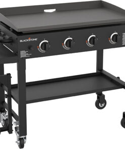 36 Inch Gas Griddle Cooking Station 4 Burner Flat Top Gas Grill Propane Fuelled Restaurant Grade Professional 36 Outdoor Griddle Station with Side Shelf (1554)