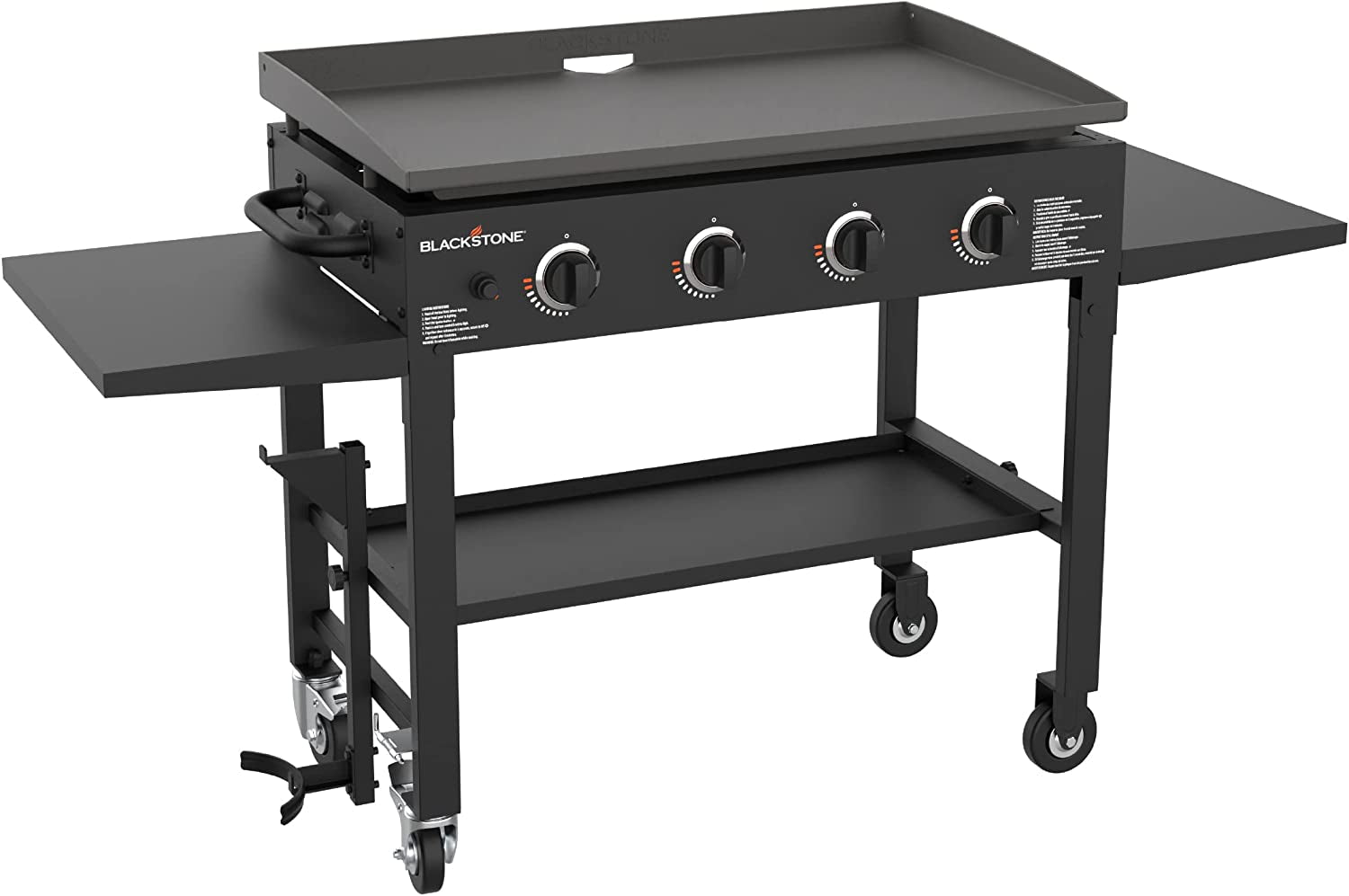 36 Inch Gas Griddle Cooking Station 4 Burner Flat Top Gas Grill Propane Fuelled Restaurant Grade Professional 36 Outdoor Griddle Station with Side Shelf (1554)