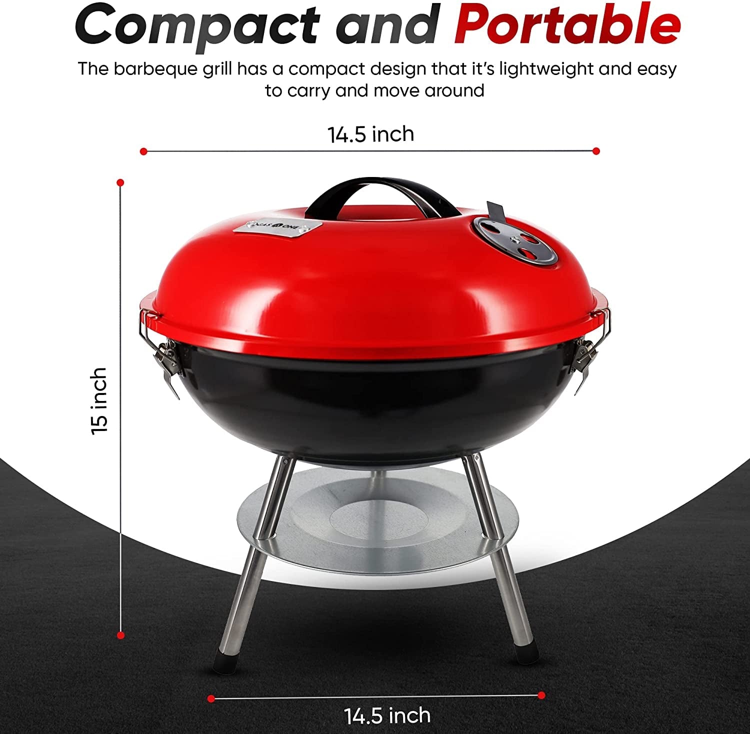 Gas One – 14-Inch Portable Barbecue Grill with 3-Point Locking Lid for Heat Preservation – Dual Venting System – Small Charcoal Grill for Backyard. Camping. Boat - Image 2