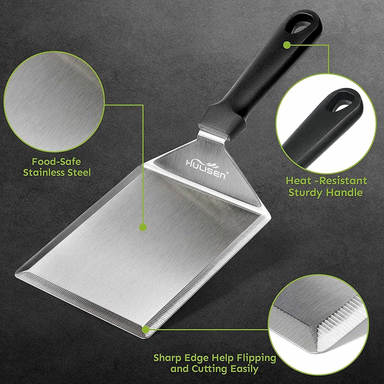 HULISEN Stainless Steel Large Grill Spatula - 6 X 5 Inch Heavy-Duty Metal Spatula with Cutting Edges. Kitchen Griddle Accessories. Smashed Burger Turner Scraper for BBQ Grill and Flat Top Griddle - Image 4