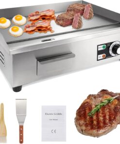 Commercial Electric Griddle 22. 3000W Electric Flat Top Griddle Grill Indoor with 122~572℉ Adjustable Temperature Control. Non-Stick Stainless Steel Teppanyaki Grill for Restaurant. Hotel