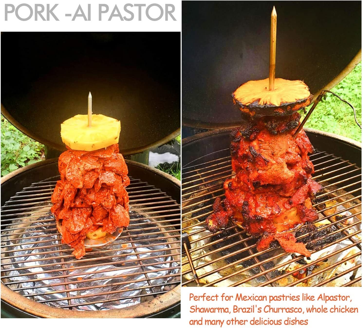 ZAUGONTW Vertical Skewer Grill - Stainless Removable Vertical Brazilian Barbecue Grilling Rack Meat Spit - Perfect for Steak. Whole Chickens. Whole Fish. Large Meat - Image 6