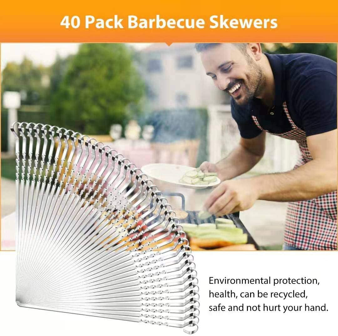 Kabob Skewers. AIDOIT 40 PCS 15.2 Inch Flat Metal BBQ Barbecue Skewer Stainless Steel Shish Kebob Sticks Wide Reusable Grilling Skewers Set for Meat Shrimp Chicken Vegetable - Image 5