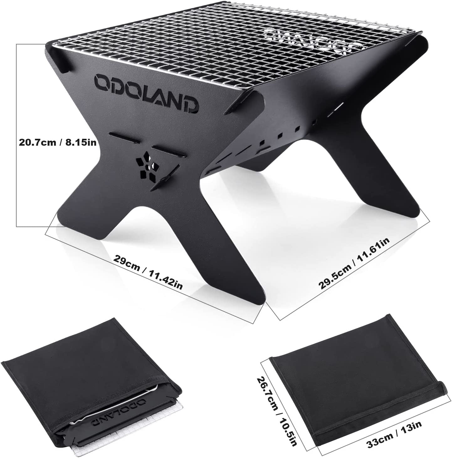 Odoland Camping Campfire Grill. Portable Folding Charcoal Grills. Backpacking BBQ Grill. Heavy Duty Firepit Grill with Carry Bag for Outdoor Cooking. Bonfire. Patio. Backyard - Image 3