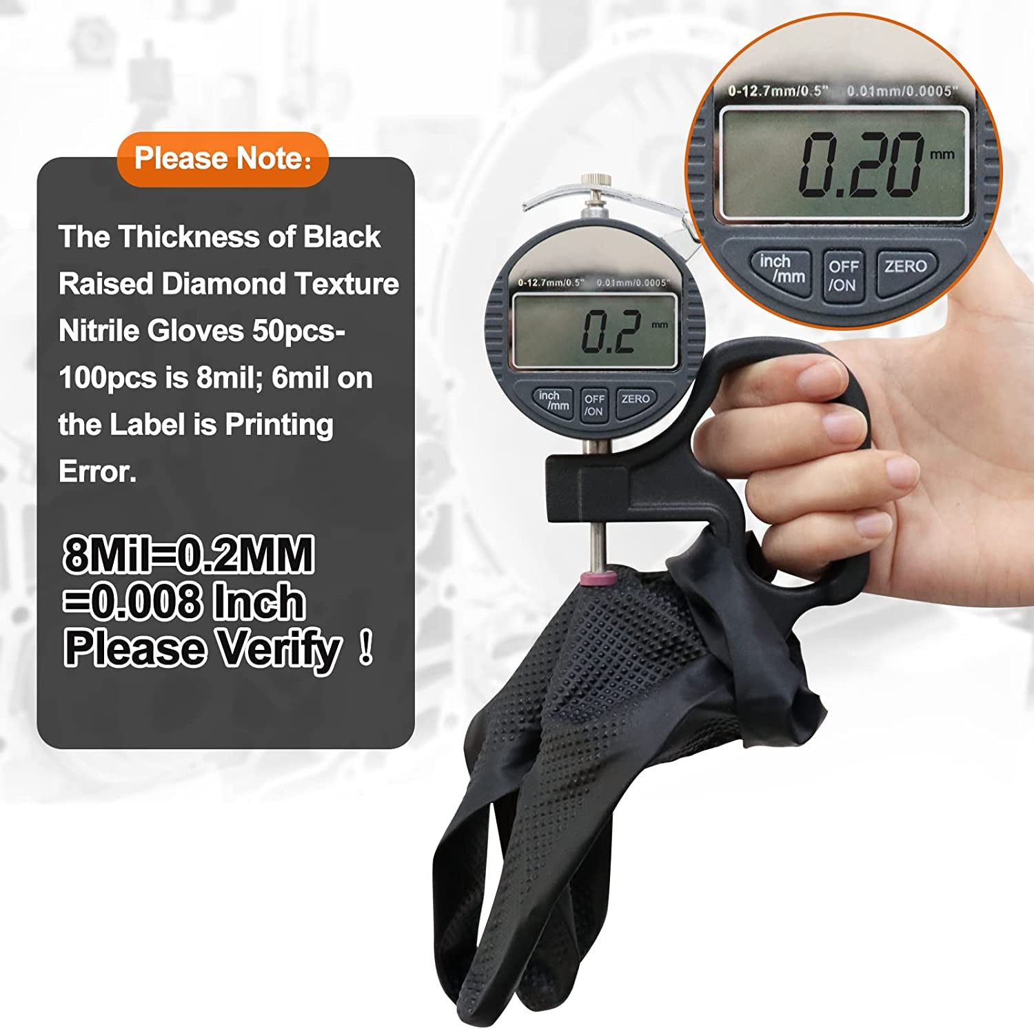 Black Raised Diamond Texture 8 Mil Nitrile Xlarge Glove Latex & Powder Free 100 Count Black Nitrile Disposable Glove - Image 2