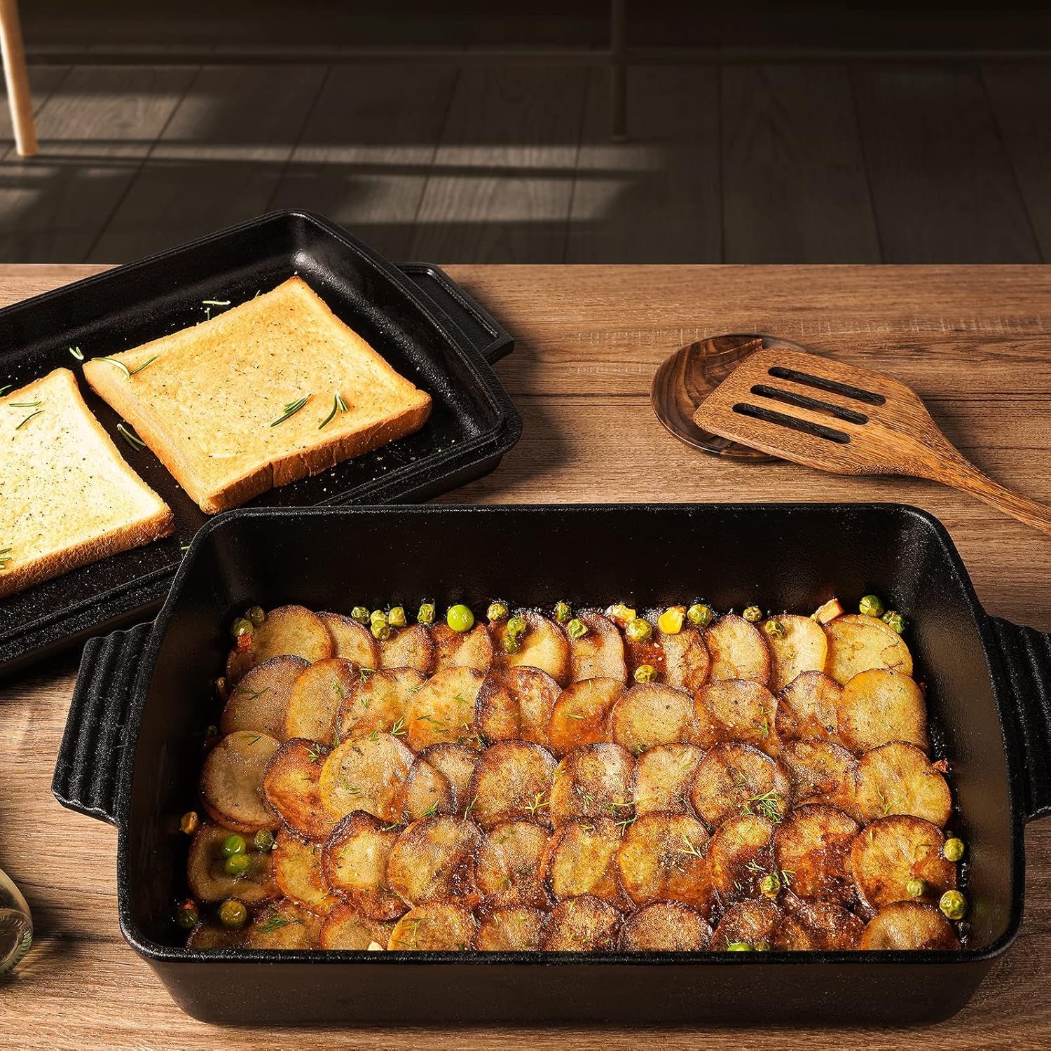 2-In-1 Pre Seasoned Cast Iron Dutch Oven with Skillet Lid.Casserole Dish.Rectangular Baking Pan.Griddle Pot Set. 6QT. 9X13 - Image 2