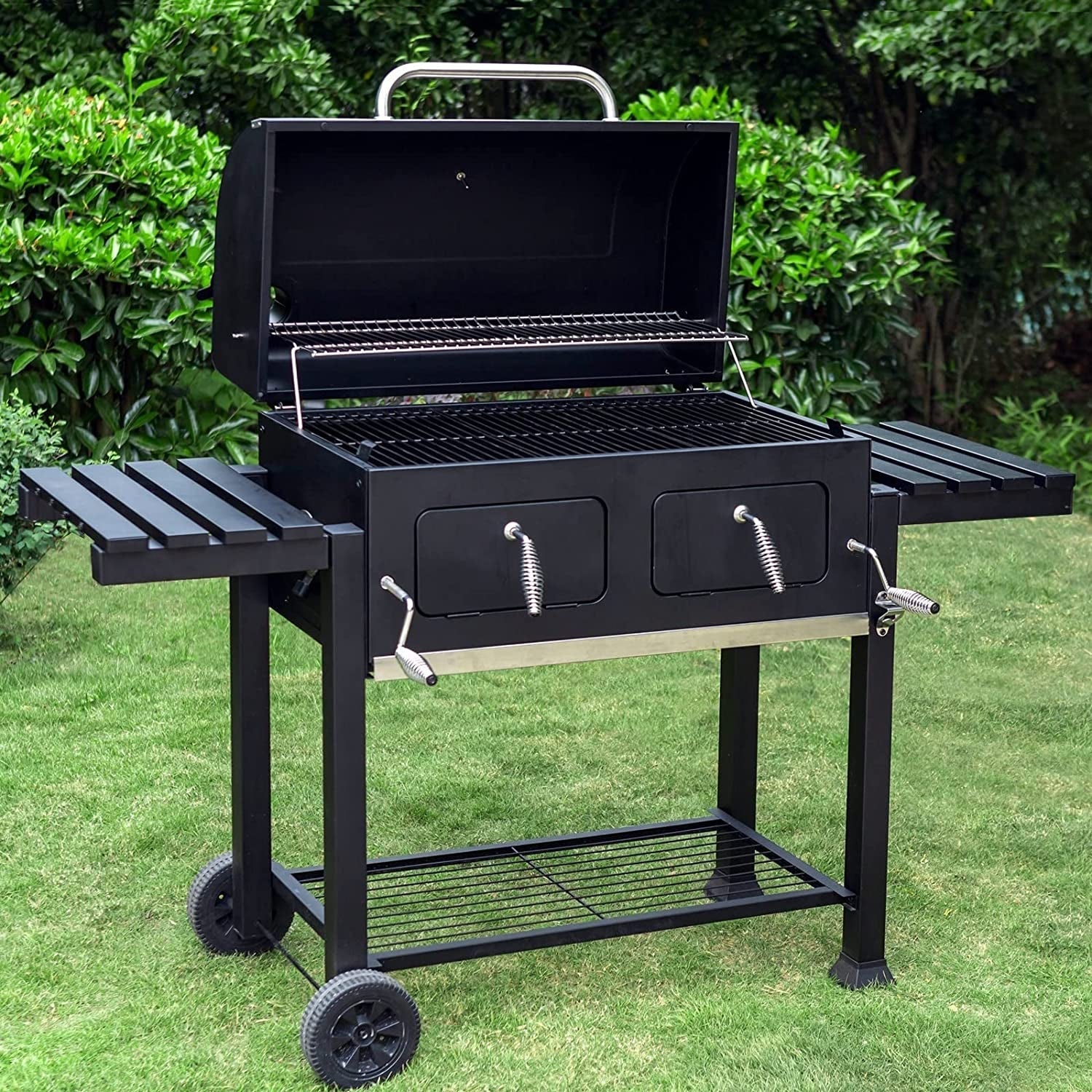 Sophia & William Heavy-Duty Charcoal BBQ Grills Extra Large Outdoor Barbecue Grill with 794 SQ.IN. Cooking Area. Dual-Zone Individual & Adjustable Charcoal Tray and Foldable Side Table. Black