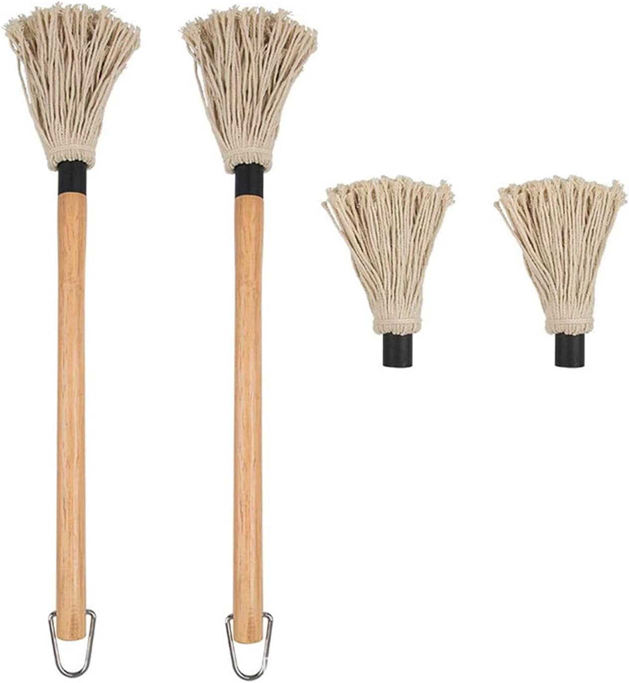 2 Pack Grilling Basting Mop. BBQ Sauce Basting Mops & Brushes with Wooden Long Handle and 6 Extra Replacements for Grilling Smoking BBQ Steak. 19.2+18 Inch - Image 7