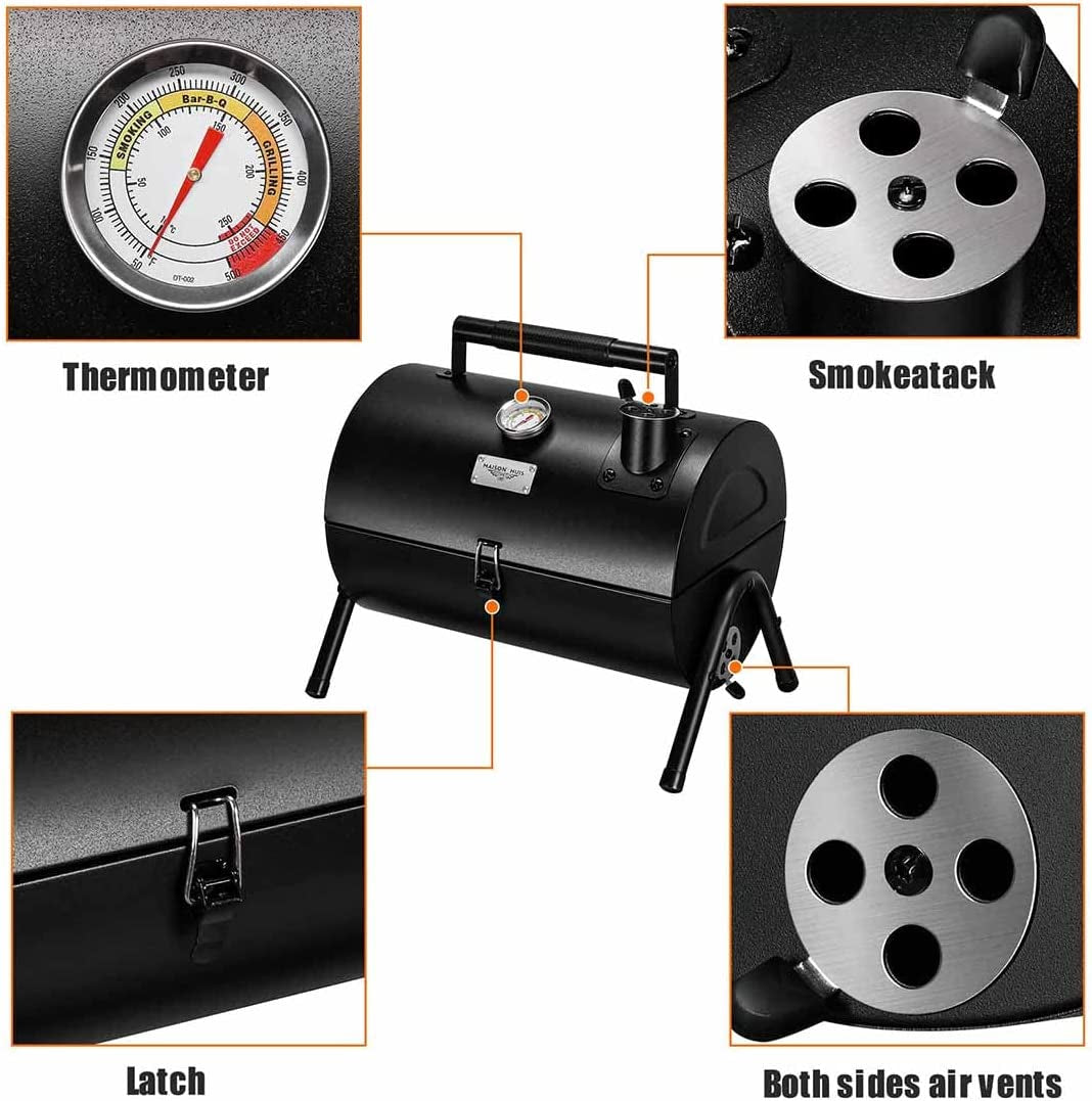 Adjustable Portable Charcoal Grill Multi-Functional Metal Small BBQ Smoker for Outdoor Hiking Picnic(Black) - Image 3