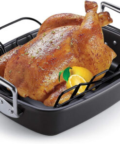 Cook N Home Nonstick Roasting Pan Bakeware Roaster with Rack. 17X13-Inches. Black