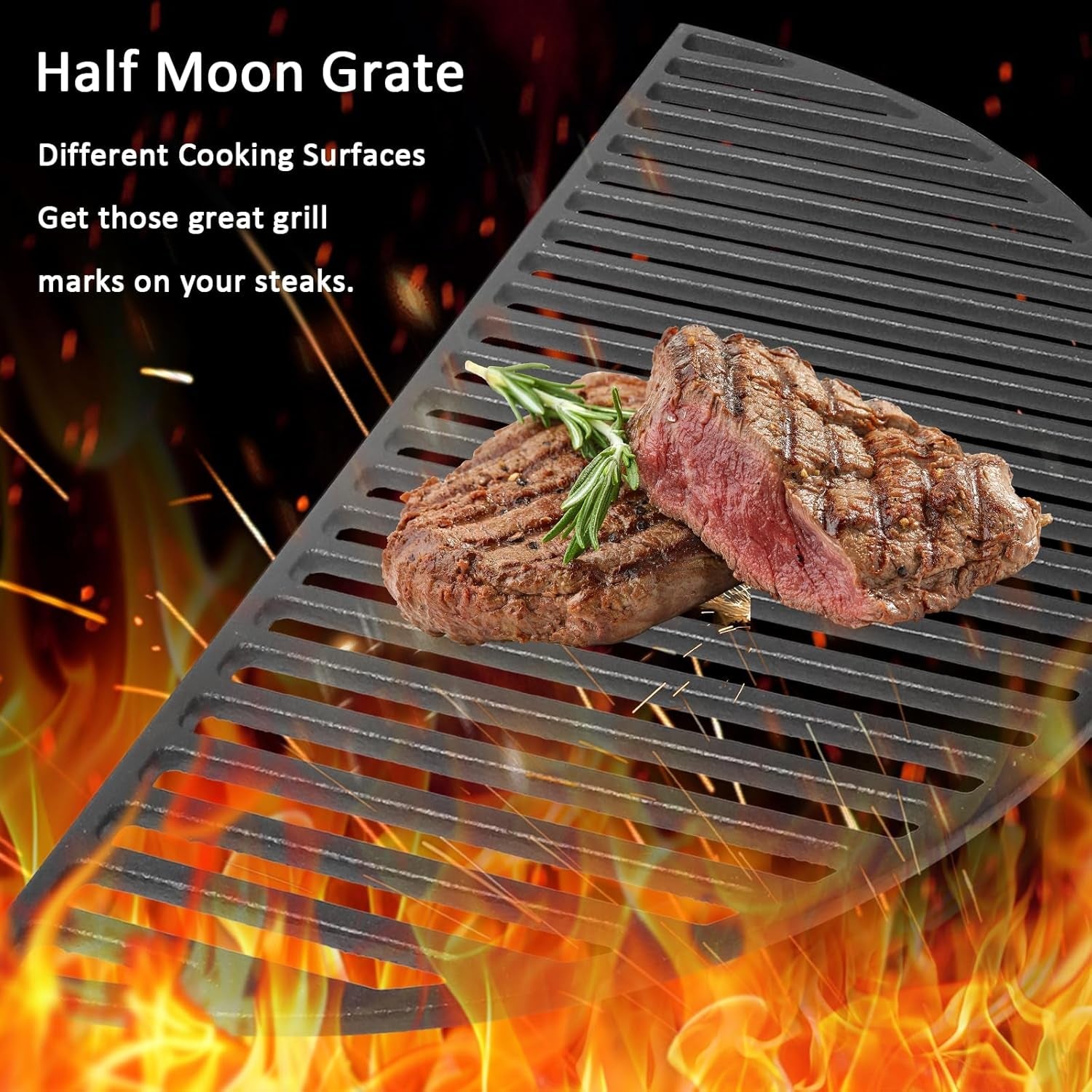 Kamaster 22 Half Moon Cast Iron Cooking Grate Grill Accessory Replaces for Weber Charcoal Grill Half Moon Grate+Griddle+4 Support Extension.Cooking Grate for Weber 22 - Image 5
