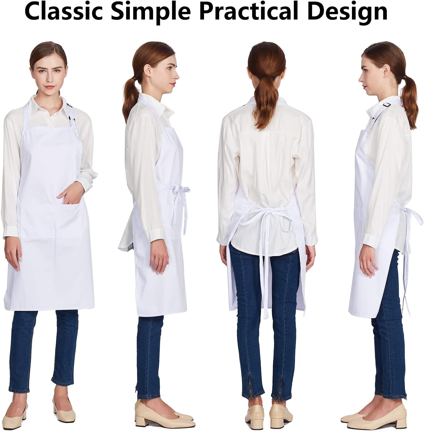 Jubatus 12 Pack 100% Cotton Aprons Bulk with 2 Pockets Cooking Chef Kitchen Adjustable Bib Apron for Women Men. White - Image 2