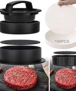TOUWMX 3-In-1 Stuffed Burger Press. Hamburger Press. Hamburger Press Patty Maker for Stuffed Burgers. Beef Veggie Burger. Sliders. Burger Patty Mold with 100PCS Patty Wax Paper