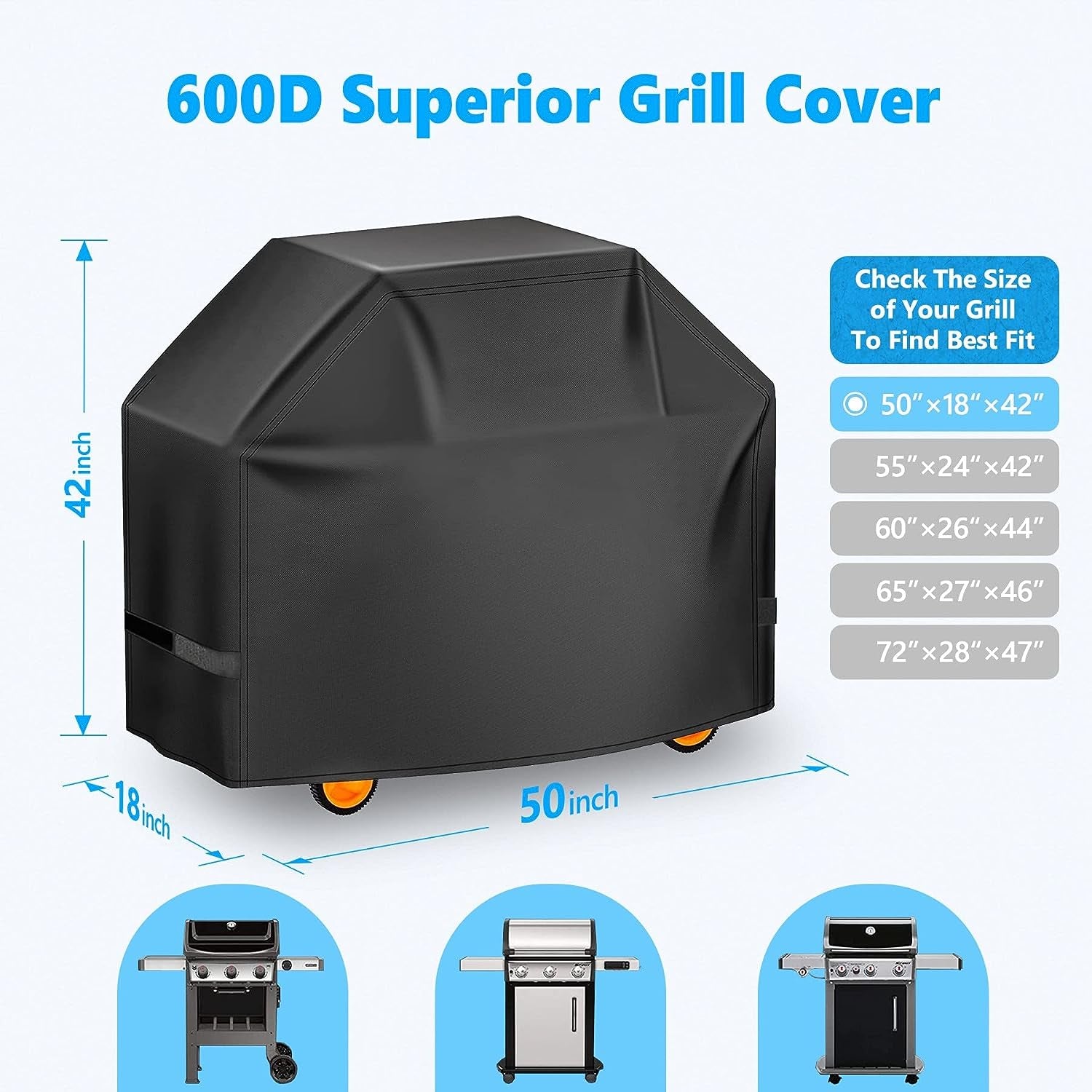 Homwanna Grill Cover 50 Inch - Superior BBQ Cover for Weber Spirit Gas Grill. 600D Outdoor Grill Cover for Weber Spirit 2. Barbecue Cover Waterproof Heavy Duty for Weber Spirit Ii 200 and Spirit 300 - Image 2