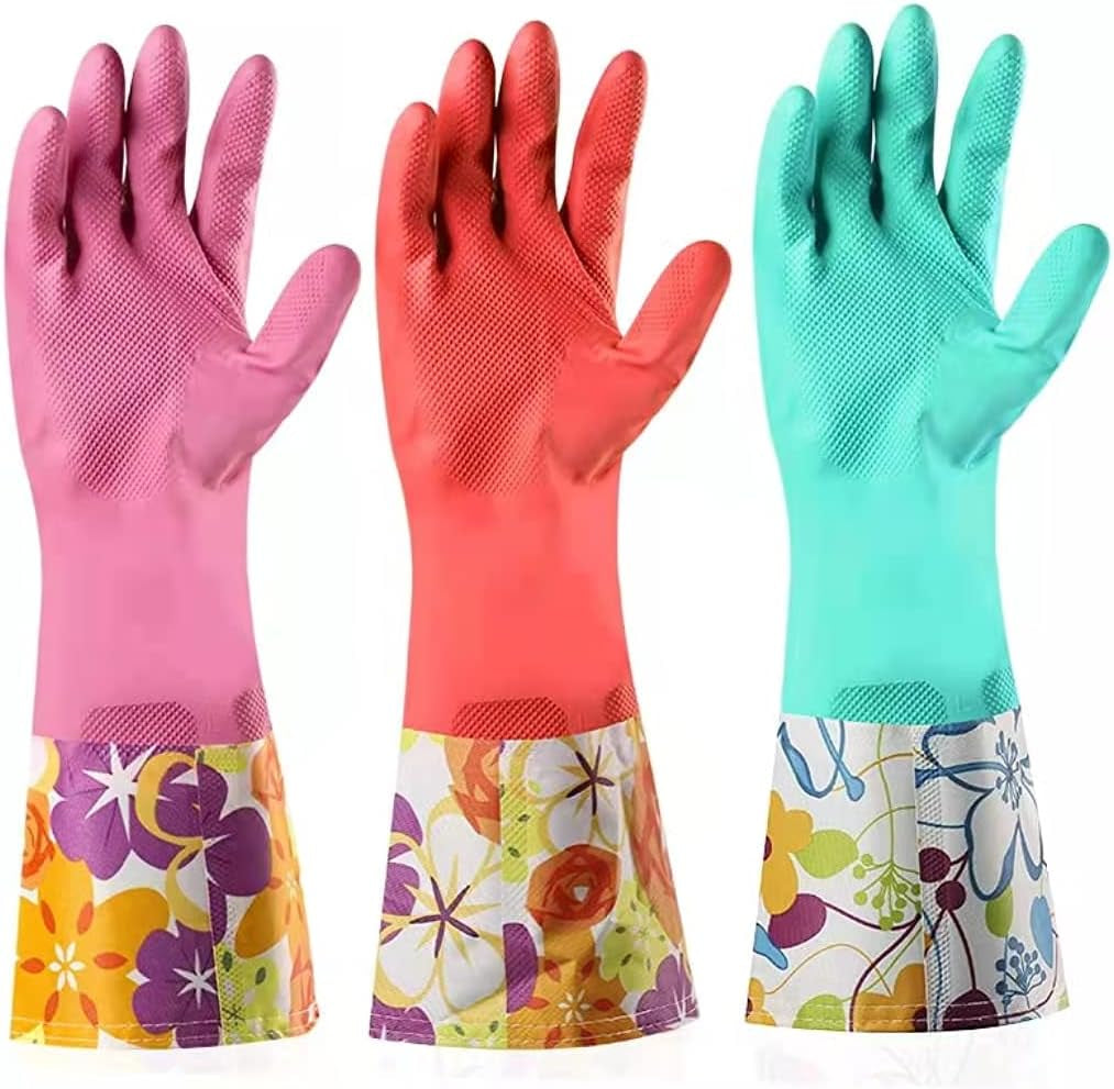 Dishwashing Rubber Gloves. Non-Slip Household Laundry Kitchen Cleaning Gloves. Reusable PU Waterproof Latex Gloves