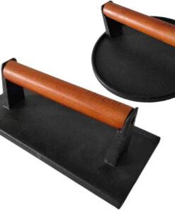 Burger Press 7.08 round & 8.3''X4.3Rectangle Heavy-Duty Cast Iron Smash Meat Steak with Wood Handle for Blackstone Camp Chef Pitboss Weber Treager Griddle Grills (Round & Rectangle)