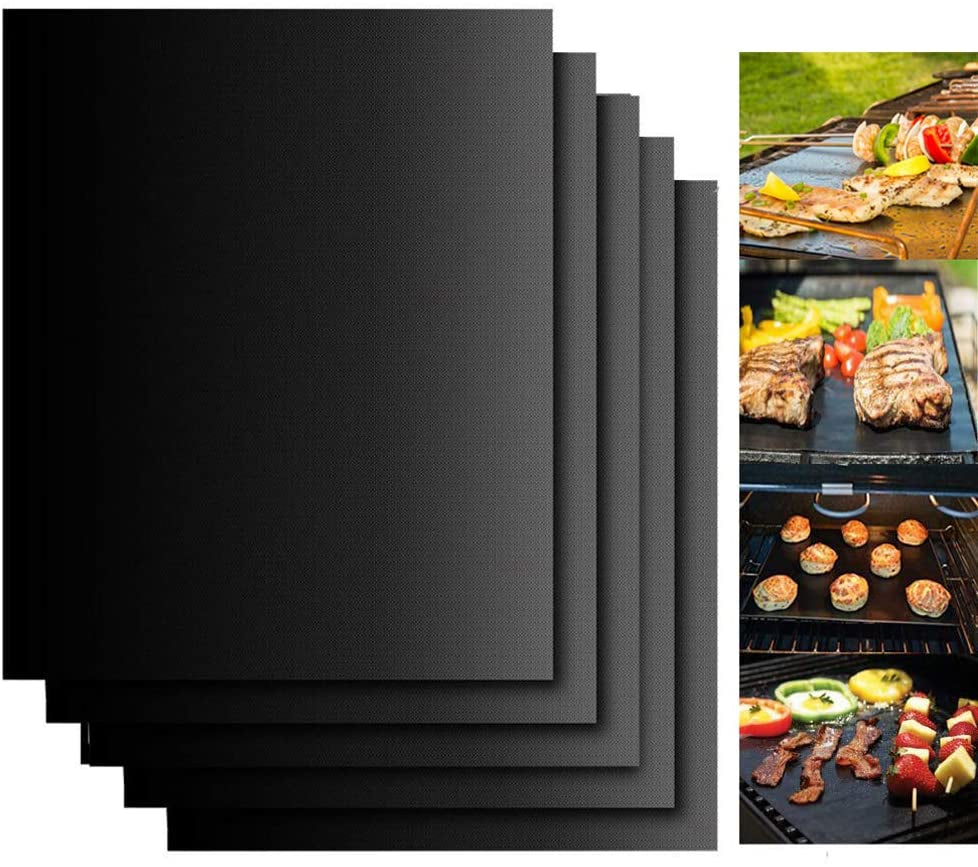 Grill Mats for Outdoor Grill. Grill Mats Non Stick Set of 5 BBQ Grill Mat Baking Mats Teflon BBQ Grill Accessories Reusable.Works on Gas. Charcoal. Electric Grill 15.75 X 13-Inch. Black