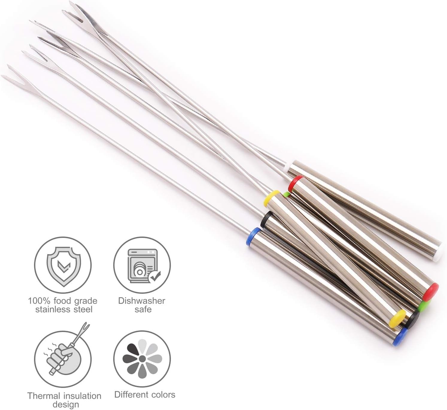 Set of 12 Stainless Steel Fondue Forks 9.5. Color Coded Cheese Fondue Forks Smores Sticks with Heat Resistant Handle for Chocolate Fountain Cheese Roast Marshmallows Dessert Fruits - Image 2