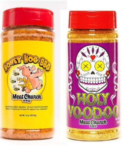 Meat Church BBQ Rub Combo: Honey Hog (14 Oz) and Holy Voodoo (14 Oz) BBQ Rub and Seasoning for Meat and Vegetables. Gluten Free. One Bottle of Each