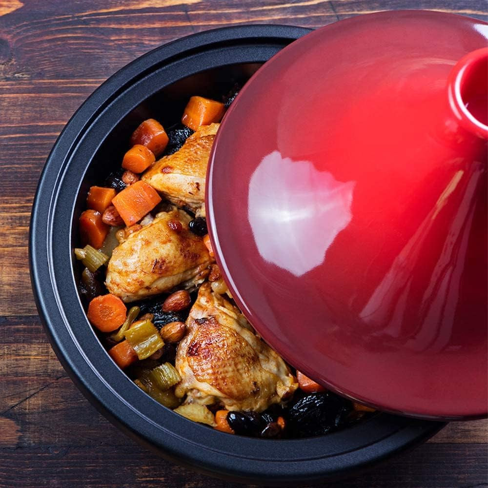 Kook Moroccan Tagine. Enameled Cast Iron Cooking Pot. Tajine with Ceramic Cone-Shaped Closed Lid. 3.3 QT. (Crimson) - Image 4