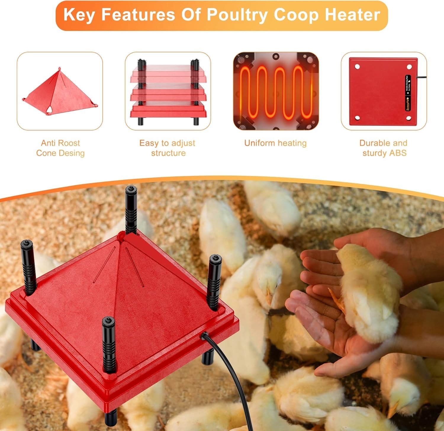 Brooder Plate for Chicks. 10 X 10 Chick Brooder Heater with Anti-Roost Cone Red - Image 4