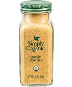Simply Organic Garlic Powder. 3.64-Ounce Jar. Pure A-Grade Organic Garlic. Dried & Ground. Kosher. No ETO. Non GMO