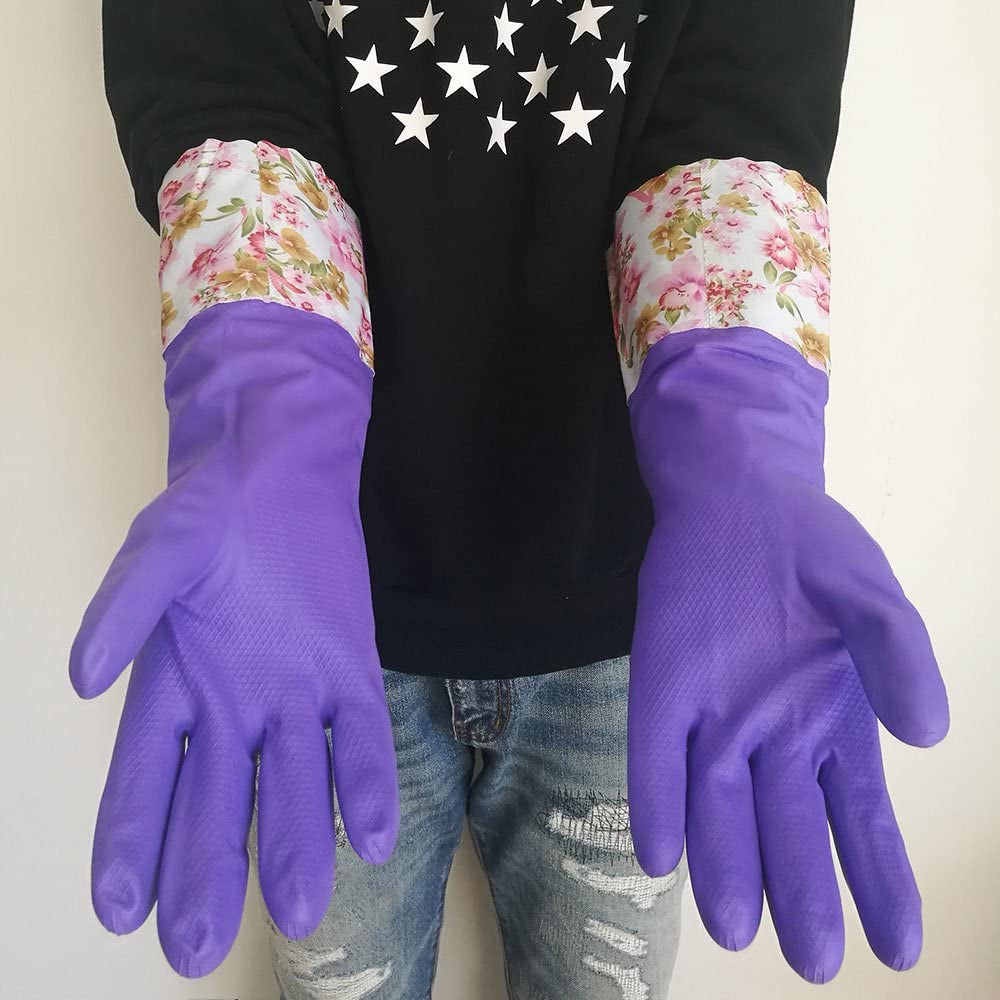 Dishwashing Cleaning Gloves. 2 Pair Reusable Household Cleaning Gloves Long Cuff and Flock Lining - Image 5