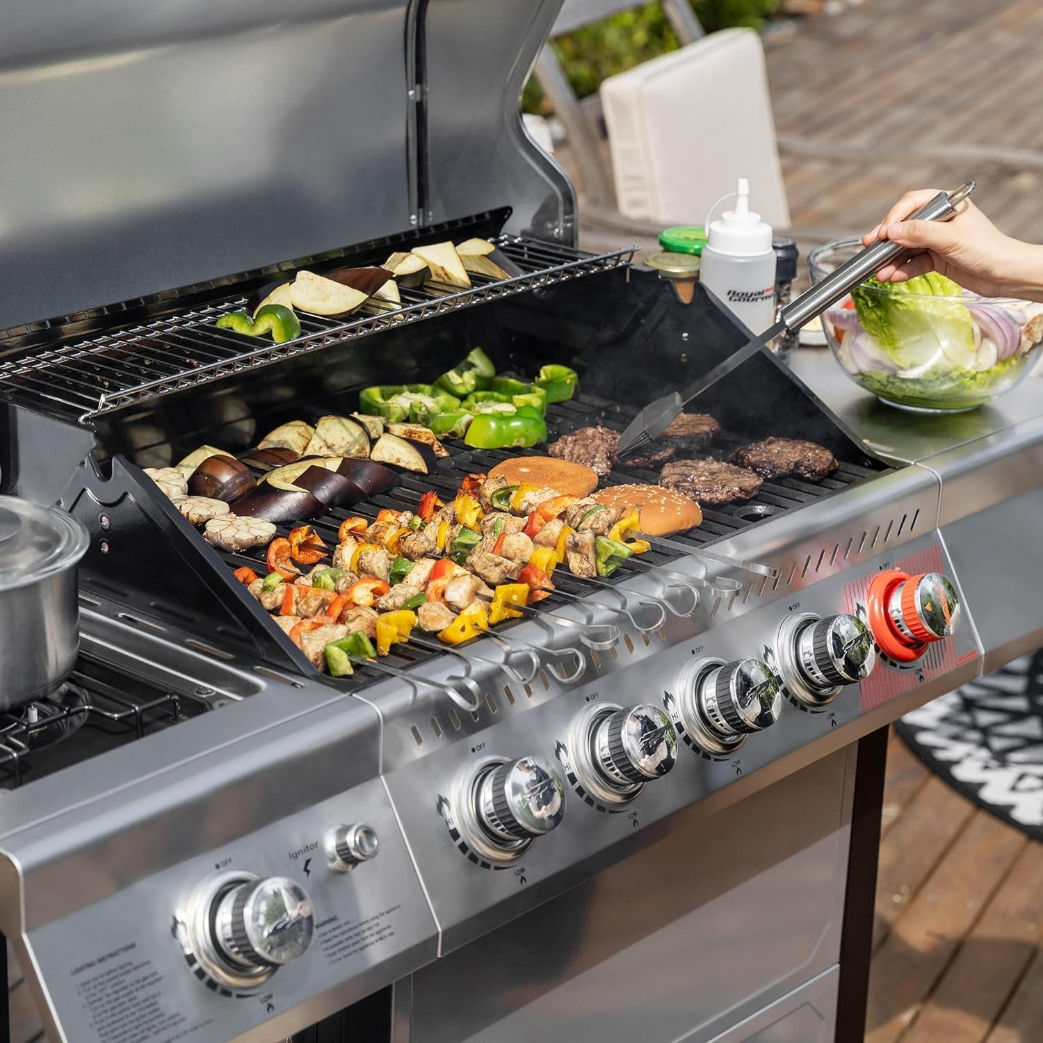 GA5401T 5-Burner BBQ Propane Grill with Sear Burner and Side Burner. Stainless Steel Barbecue Gas Grill for Outdoor Patio Garden Picnic Backyard Cooking. 64.000 BTU. Silver - Image 11