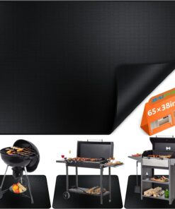 Large under Grill Mat. 65×38 Inches Grill Mats for Outdoor Grill. Double-Sided Fireproof Oil Proof Grill Mat for Outdoor Charcoal. Flat Top. Smokers. Gas Grills. BBQ. Reusable Deck Patio Protect Mat
