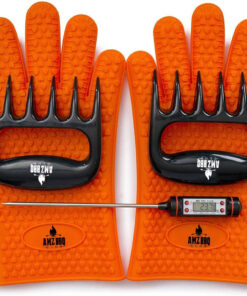 - Meat Claws Bbq Grill Accessories Set - 2 Silicone Gloves. Claws for Pulled Pork. BBQ Thermometer - Perfect Smoker Accessories Grilling Tools Gift Set for (Orange Glove-Thermometer-Claw)