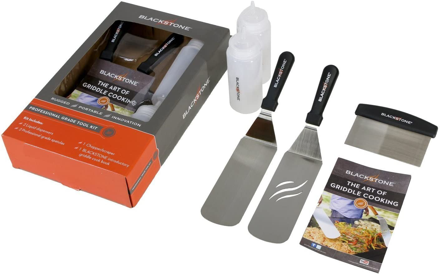 Blackstone 1542 Flat Top Griddle Professional Grade Accessory Tool Kit (5 Pieces) 16 Oz Bottle. Two Spatulas. Chopper/Scraper and One Cookbook-Perfect for Cooking Indoor or Outdoor. Multicolor - Image 7