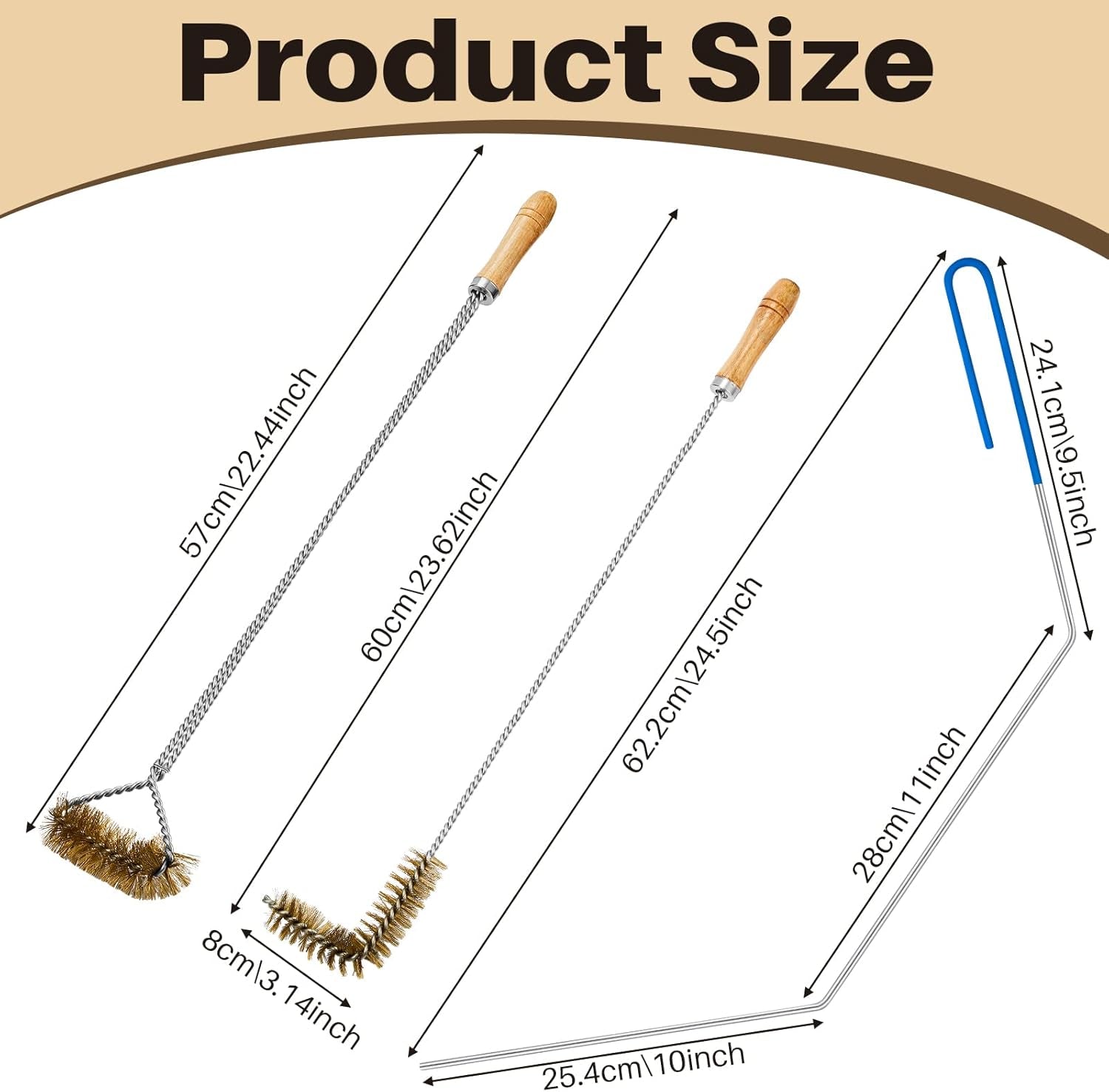 Nuenen 3 Pieces Fryer Cleaning Tools Including L Shaped Fryer Cleaning Brush. Deep Cleanout Rod and Long Handle Basket Brush. Good to 750F for Restaurant Accessories - Image 2