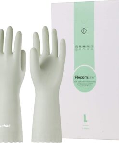 LANON 3 Pairs Wahoo Skin-Friendly Cleaning Gloves. Dishwashing Kitchen Gloves with Cotton Flocked Liner. Reusable. Non-Slip. Canary Green. Medium